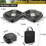 Camping Stove Propane, 2 Burner Camp Stove, 20,000 BTU Propane Camping Stoves, Portable Gas Stove with Windscreen, Storage Bag, Regulator for Picnic, BBQ, Tailgating