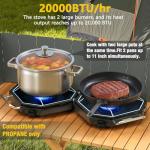 Camping Stove Propane, 2 Burner Camp Stove, 20,000 BTU Propane Camping Stoves, Portable Gas Stove with Windscreen, Storage Bag, Regulator for Picnic, BBQ, Tailgating