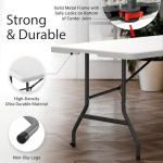 6 Feet Foldable Table with Built in Handle & Steel Legs | 6FT Heavy Duty Folding Portable | Perfect for Party, Dining, Wedding, Events, Picnic Indoor, Outdoor, Camping, Utility, Folding - 6 Foot