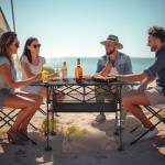 ALPHA CAMP Folding Camping Table, Portable Roll-up Table with Adjustable Height, Large Storage Bag and Carrying Bag, Tall Aluminum Table for Indoor & Outdoor Picnic BBQ Backyards Beach