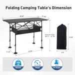 ALPHA CAMP Folding Camping Table, Portable Roll-up Table with Adjustable Height, Large Storage Bag and Carrying Bag, Tall Aluminum Table for Indoor & Outdoor Picnic BBQ Backyards Beach