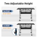 ALPHA CAMP Folding Camping Table, Portable Roll-up Table with Adjustable Height, Large Storage Bag and Carrying Bag, Tall Aluminum Table for Indoor & Outdoor Picnic BBQ Backyards Beach