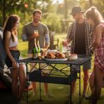 ALPHA CAMP Folding Camping Table, Portable Roll-up Table with Adjustable Height, Large Storage Bag and Carrying Bag, Tall Aluminum Table for Indoor & Outdoor Picnic BBQ Backyards Beach