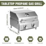 Bestfire Tabletop Gas Grill 2 Burners, 20,000 BTUs Stainless Steel Portable Propane Grill with Legs for Outdoor Patio Backyard Camping, Tailgating, and RV Trips
