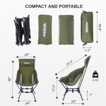 Wildhiker Portable High Back Folding Camping Chairs – Compact with Dual Sitting Modes, Pillow, Arm Pads and Side Pockets – Lightweight Chair for Motorcycle, RV, Festival, Travel – Green