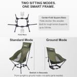 Wildhiker Portable High Back Folding Camping Chairs – Compact with Dual Sitting Modes, Pillow, Arm Pads and Side Pockets – Lightweight Chair for Motorcycle, RV, Festival, Travel – Green