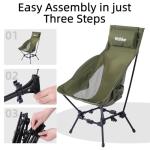 Wildhiker Portable High Back Folding Camping Chairs – Compact with Dual Sitting Modes, Pillow, Arm Pads and Side Pockets – Lightweight Chair for Motorcycle, RV, Festival, Travel – Green
