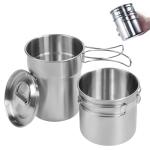 KOKKOYA 2 Piece Set Backpacking Camping Cups Mugs Camping Cooking Pot Cookware Set 304Foodgrade Outdoor Metal Stainless Steel Camp Cups for Boiling Water with Vented Lid Stackable for Hunting