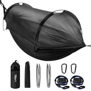 Lulladle Ultralight 2 Person Camping Hammock Mesh House Type Hammock Portable Travel Hanging Hammock 600lbs Durable Parachute Nylon Easy Setup and Pack for Backpacking Hiking Backyard