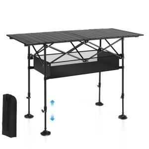 ALPHA CAMP Folding Camping Table, Portable Roll-up Table with Adjustable Height, Large Storage Bag and Carrying Bag, Tall Aluminum Table for Indoor & Outdoor Picnic BBQ Backyards Beach