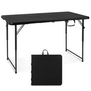 Byliable Folding Table 4 Foot Portable Heavy Duty Plastic Fold-in-Half Utility Table Small Indoor Outdoor Adjustable Height Folding with Carrying Handle, Camping and Party, Black