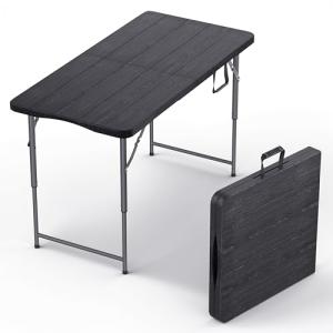 4 Feet Foldable Table Adjustable Height with Built in Handle, Steel Legs | 4FT Heavy Duty Portable | Perfect for Party Dining Wedding Events Picnic Indoor Outdoor Camping Utility Folding - 4 Foot