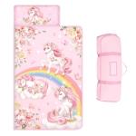 Toddler Nap Mat Kids Sleeping Bag 59‘’×24‘’, Soft Slumber Bag with Removable Pillow and Blanket for Kids Girls Boys,Roll Up Sleeping Mat Thick for Camping,Daycare, Kindergarden,Unicorn