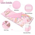 Toddler Nap Mat Kids Sleeping Bag 59‘’×24‘’, Soft Slumber Bag with Removable Pillow and Blanket for Kids Girls Boys,Roll Up Sleeping Mat Thick for Camping,Daycare, Kindergarden,Unicorn