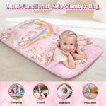Toddler Nap Mat Kids Sleeping Bag 59‘’×24‘’, Soft Slumber Bag with Removable Pillow and Blanket for Kids Girls Boys,Roll Up Sleeping Mat Thick for Camping,Daycare, Kindergarden,Unicorn