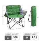PORTAL 32In Extra Wide Camping Chair for Adults, Oversized Folding Chair with Cup Holder & Carry Bag, Heavy-Duty Outdoor Chair Supports 350 lbs, Portable for Camping, Lawn, Patio – Green (2-Pack)