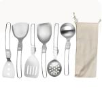 6Pcs Camping Cooking Utensil Set，Camp Kitchen Utensil Set，Stainless Steel Portable Folding Outdoor Cooking Utensil for RV Car,Tent Campers,Outdoor Picnics BBQ