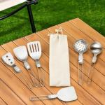 6Pcs Camping Cooking Utensil Set，Camp Kitchen Utensil Set，Stainless Steel Portable Folding Outdoor Cooking Utensil for RV Car,Tent Campers,Outdoor Picnics BBQ