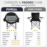 Oversized Camping Chairs for Adults - Heavy Duty Padded Outdoor Folding Lawn XL Camp Chair with Cup Holder Cooler Pockets for Outside Sports Beach Fishing Garden Portable Supports 500lbs, Black