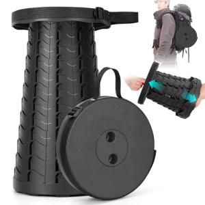 Qiguet Collapsible Stool, Folding Chair - Upgraded Portable Chair with Load Capacity 400lbs, Portable Stool for Camping Fishing Hiking - Folding Tool with Carrying Straps,Gifts for Fisherman (Black)