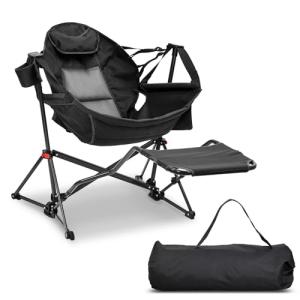 GDY Camping Chairs, Oversized Hammock, Folding Rocking Chairs, Adjustable Back Swing Chairs, Cup Holder, Outdoor Beach Lawn, Black