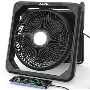 Solar Fan with LED Lantern -10W Detachable Solar Panel Powered Fan, 90° Adjust, 20Hrs Cooling, 3 Speed & Timer, Rechargeable Battery Operated for Camping Outdoor Fishing Travel RV Hurricane