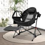 GDY Camping Chairs, Oversized Hammock, Folding Rocking Chairs, Adjustable Back Swing Chairs, Cup Holder, Outdoor Beach Lawn, Black