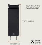 Bear Grylls Self-Inflating Sleeping Pad for Camping with Pillow, Lightweight Inflatable Camping Mat with Extra Padding & Quick Deflation, No Air Pump Needed, Great for Camping, Backpacking, and More