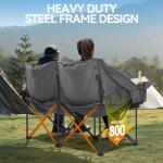 Double Camping Chairs Padded Loveseat Chair for 2 Person - Heavy Duty Oversized Camping Couch for Adults Outdoor Lawn Beach - Portable Folding Sofa with Cup Holders and Carry Bag, Grey