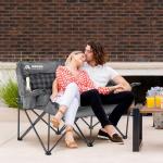 Double Camping Chairs Padded Loveseat Chair for 2 Person - Heavy Duty Oversized Camping Couch for Adults Outdoor Lawn Beach - Portable Folding Sofa with Cup Holders and Carry Bag, Grey