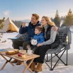 Double Camping Chairs Padded Loveseat Chair for 2 Person - Heavy Duty Oversized Camping Couch for Adults Outdoor Lawn Beach - Portable Folding Sofa with Cup Holders and Carry Bag, Grey