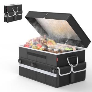 Cooler Bag – Soft Travel Cooler Holds 45 Cans, Stays Cold for 8H & Warm for 6H – Portable Car Trunk Organizer for Camping, Beach, Picnic