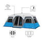 CORE 12 Person Instant Cabin Tent with LED Lights | Large 3 Room Family Lighted Pop Up Tent for 2 Minute Camp Setup | Included Storage Pockets for Camping Accessories