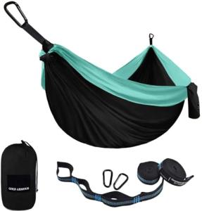 Gold Armour Camping Hammock - Portable Hammock Single Hammock Camping Accessories Gear for Outdoor Indoor Adult Kids, USA Based Brand (Black & Seafoam)