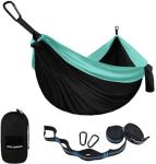 Gold Armour Camping Hammock - Portable Hammock Single Hammock Camping Accessories Gear for Outdoor Indoor Adult Kids, USA Based Brand (Black & Seafoam)