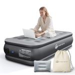 JUITOY Twin Air Mattress with Built in Pump Newly Upgraded one-Touch air Mattress with pillowNo Peculiar Smell for Camping,Home,Guests & Portable Travel,18"/440lbs Max Blow Up Bed Gray