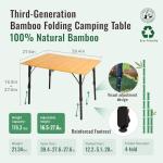KingCamp Bamboo Folding Table, 4-Fold Camping Adjustable Height Portable Outdoor Lightweight & Compact Table with Aluminum Frame for RV Picnic BBQ Tailgating