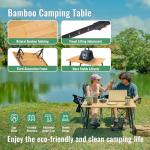KingCamp Bamboo Folding Table, 4-Fold Camping Adjustable Height Portable Outdoor Lightweight & Compact Table with Aluminum Frame for RV Picnic BBQ Tailgating