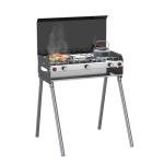 CAMPLUX 2 Burners & 1 Grill Propane Camping Stove, 15,000 BTU Portable Outdoor Propane Camping Grill Burner with Free Standing Legs, Auto-Ignition Gas Stove with Regulator, Black