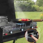 CAMPLUX 2 Burners & 1 Grill Propane Camping Stove, 15,000 BTU Portable Outdoor Propane Camping Grill Burner with Free Standing Legs, Auto-Ignition Gas Stove with Regulator, Black