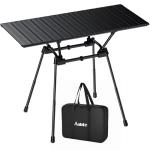 Anbte 3ft Roll Up Camping Table Max 27.5", 4 Adjustable Heights Aluminum Camping Table Foldable Waterproof with Carrying Bag, Lightweight, for Garden Picnic Outdoor Travel Beach, 35” X 16”, Black