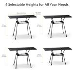 Anbte 3ft Roll Up Camping Table Max 27.5", 4 Adjustable Heights Aluminum Camping Table Foldable Waterproof with Carrying Bag, Lightweight, for Garden Picnic Outdoor Travel Beach, 35” X 16”, Black