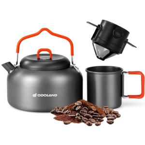 Odoland Camping Coffee Pot Camping Coffee Makers, 1.2L Camping Kettle with Camping Mug and Camp Coffee Filter of Camp Cookware for Hiking Backpacking and Picnic