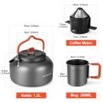 Odoland Camping Coffee Pot Camping Coffee Makers, 1.2L Camping Kettle with Camping Mug and Camp Coffee Filter of Camp Cookware for Hiking Backpacking and Picnic
