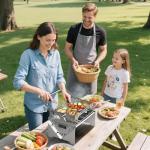 BiggerFire 360° Rotating Barbecue Grill, Stainless Steel Flipping Barbecue Grills, Portable Camping Charcoal BBQ Grill Outdoor, Detachable Portable Charcoal Barbecue Grill for Picnic Yard Party