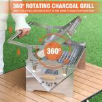 BiggerFire 360° Rotating Barbecue Grill, Stainless Steel Flipping Barbecue Grills, Portable Camping Charcoal BBQ Grill Outdoor, Detachable Portable Charcoal Barbecue Grill for Picnic Yard Party