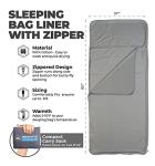 Tough Outdoors Sleeping Bag Liner - Adult Sleep Sack & Travel Sheets-Travel Sleep Sack for Backpacking -Sleeping Bag Liners - Gray with Zipper