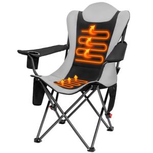 OUTSIDER Heated Camping Chair Heavy Duty 3-Position Folding Camp Chair with 3 Heat Levels, Cup Holder & Side Storage - Outdoor Heating Camping Chair for Adults, Supports 350lbs,Battery Not Included