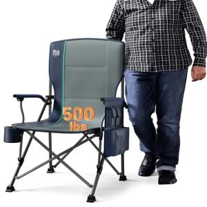TIMBER RIDGE Oversized Folding Camping Chair High Back Heavy Duty for Adults Support up to 500lbs with Cup Holder, Side Pocket Cooler Bag