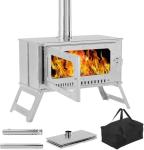 Camping Wood Stove Portable Camping Tent Stove,Stainless Steel Hot Tent Stove with Chimney Pipes & Storage Bag,Large Firebox Hot Tent for Outdoor Cooking and Heating